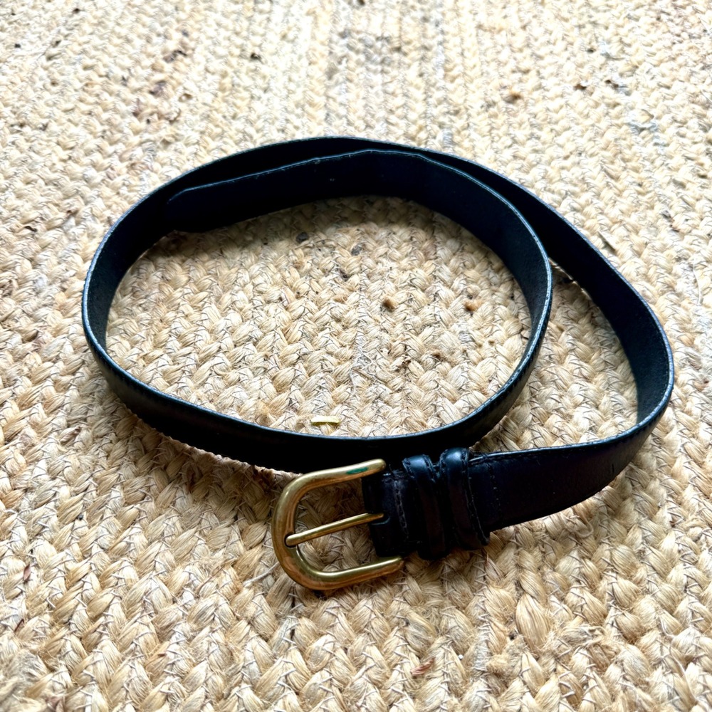 Timberland Black Leather Belt Solid Brass Buckle Made in Italy Logo Size 36